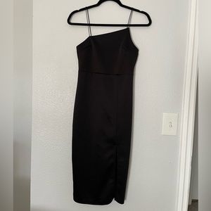 Small Black Slim Fit Midi Length Dress with a Slit. Size Small.